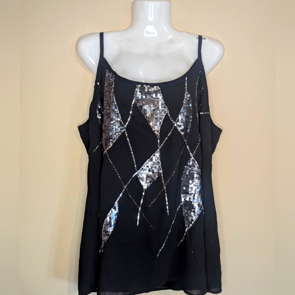Black Dressy Tank W/Silver Sequins